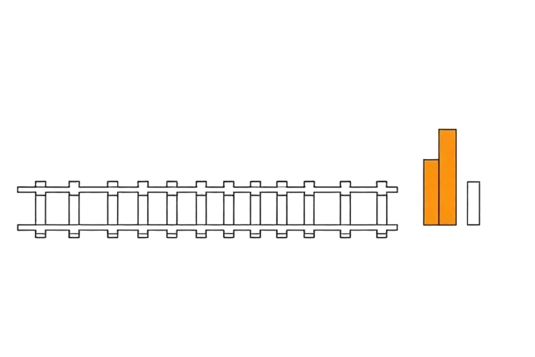 A time rail whose sleepers double in spacing, with a taller reward step.